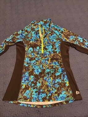 RBX Women's Long Sleeve Active Top - Blue, Yellow & Black Abstract